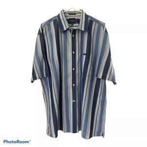 FACONNABLE Short Sleeve Button Down Blue Striped Shirt Men's Size XL